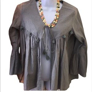 Ethnic, tassel adorned cropped overall